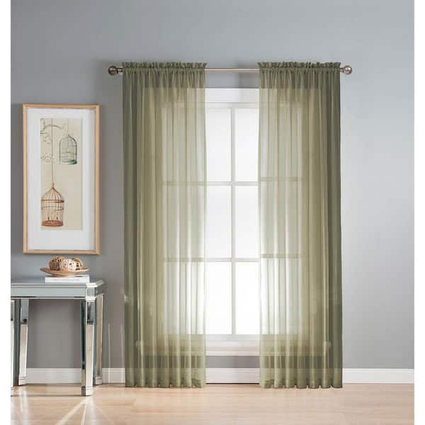Window Elements Sheer Diamond Sheer Olive Rod Pocket Extra Wide Curtain Panel, 56 in. W x 63 in. L