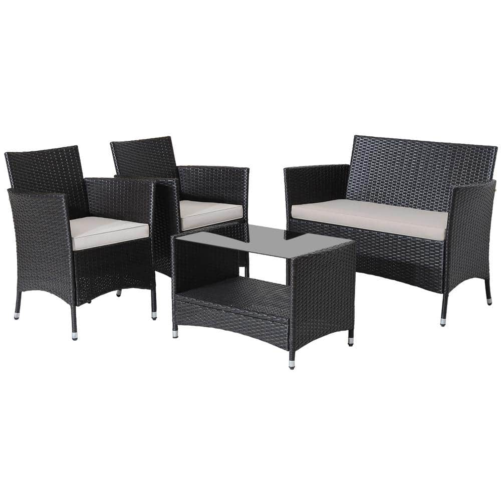 Gymax 4pcs Outdoor Sofa Set Patio Rattan Wicker Conversation Set W