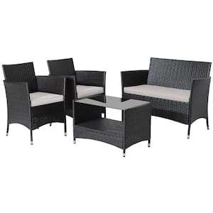 4PCS Outdoor Sofa Set Patio Rattan Wicker Conversation Set w/Coffee Table