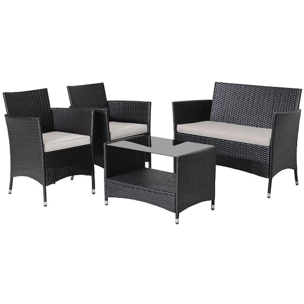 Gymax 4PCS Outdoor Sofa Set Patio Rattan Wicker Conversation Set w