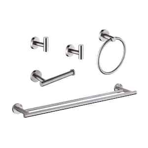 5-Piece Bath Hardware Set with Hand Towel Holder in Brushed Nickel