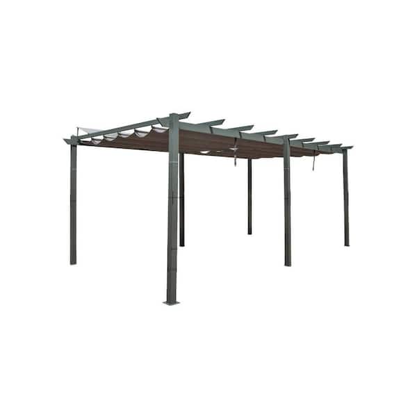11 ft. x 20 ft. Dark Gray Outdoor Retractable Pergola Aluminum Frame with Weather-Resistant Canopy Garden Patio Gazebo