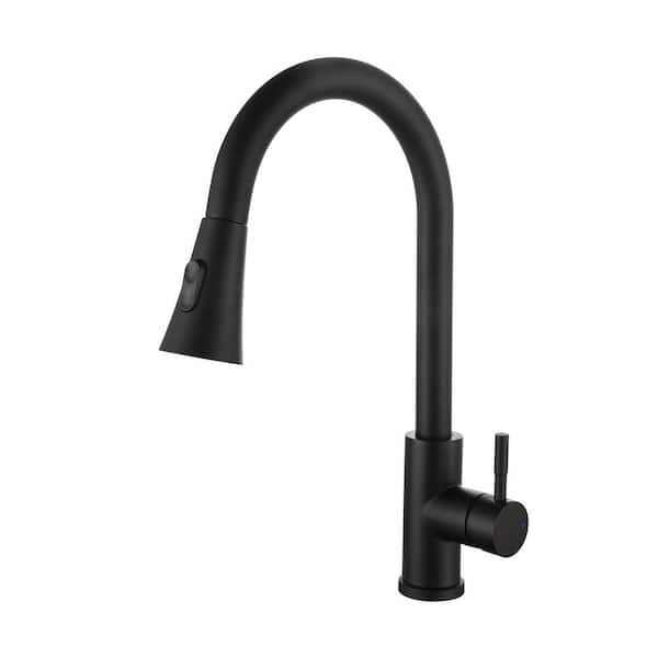 Maincraft 360° Spout Swivel 15.67 in. Stainless Steel Single-Handle Pull Down Sprayer Kitchen Faucet in Matte Black