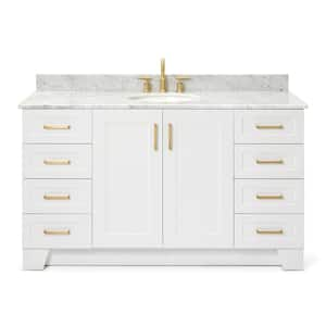 Taylor 61 in. W x 22 in. D x 35.25 in. H Freestanding Bath Vanity in White with Carrara White Marble Top