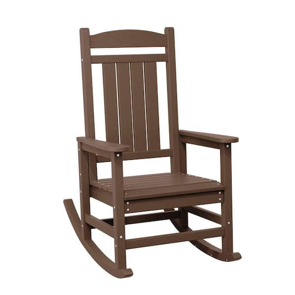 JEAREY HDPE Plastic Slat Adirondack Outdoor Rocking Chair for Porch Rocker, Brown