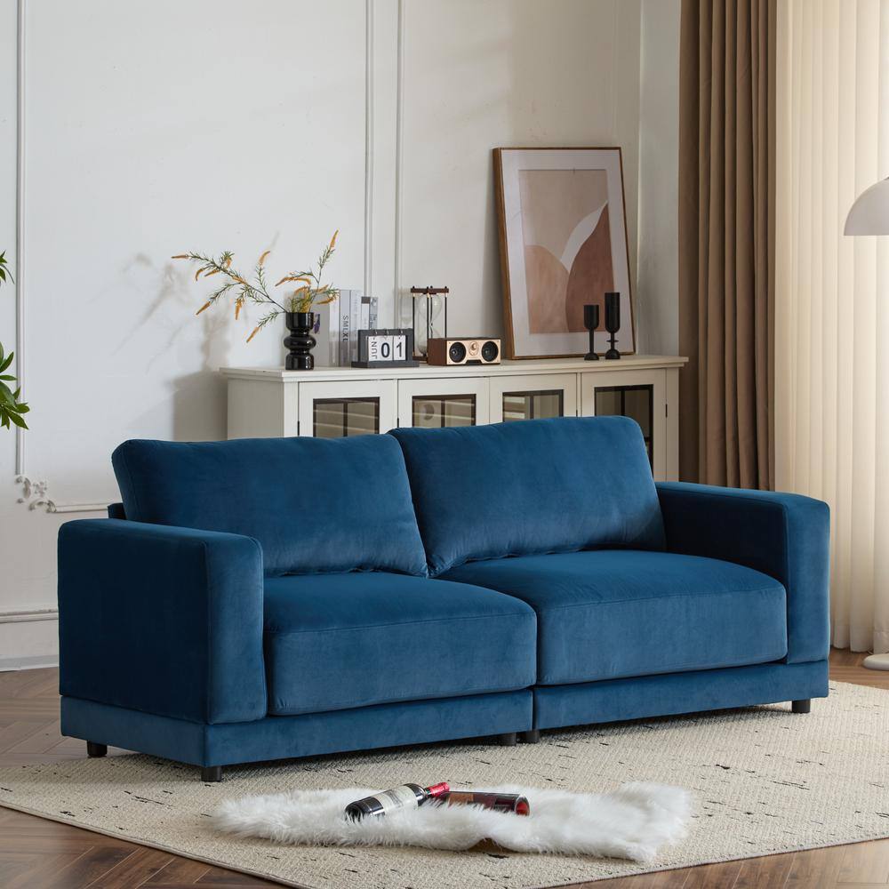 Liora Modern Upholstered Velvet Loveseat Sofa, Blue
