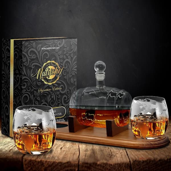 Executive Computer 3-Piece Whiskey Decanter & Glasses Set | JoyJolt