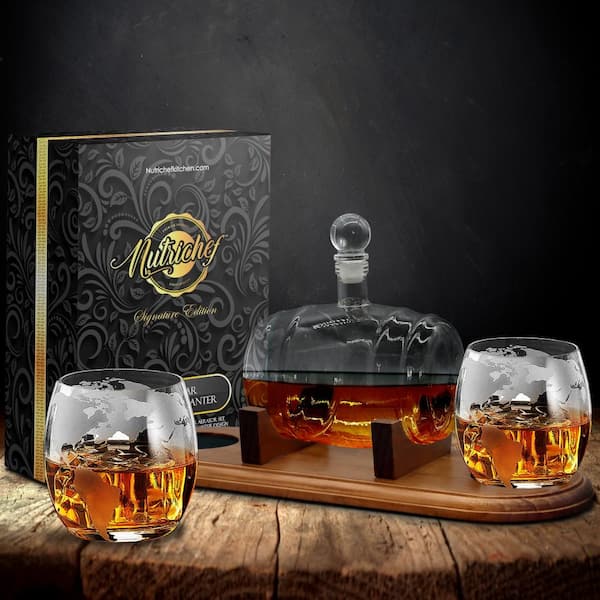 25 oz. Glass Wine and Whiskey Decanter Aerator Set with Whiskey Glasses
