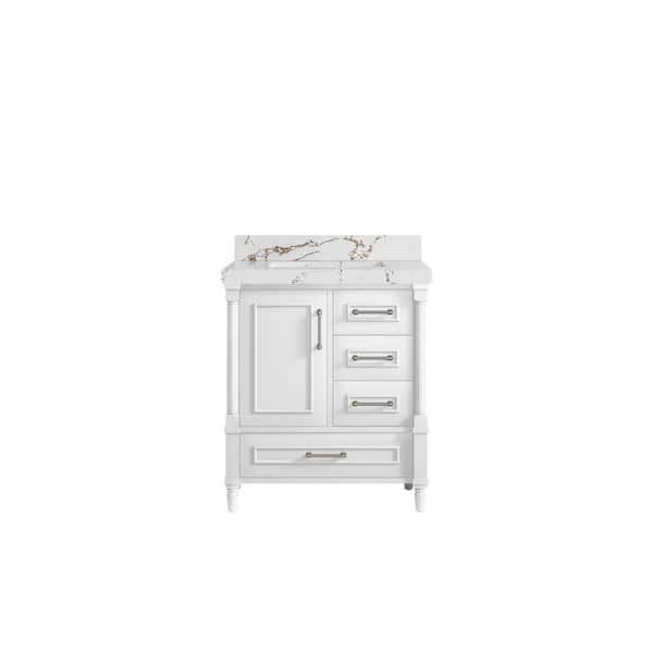 Willow Collections Hudson 30 in. W x 22 in. D x 36 in. H Single Sink Bath Vanity Center in White with 2 in. Viola Brown Quartz Top