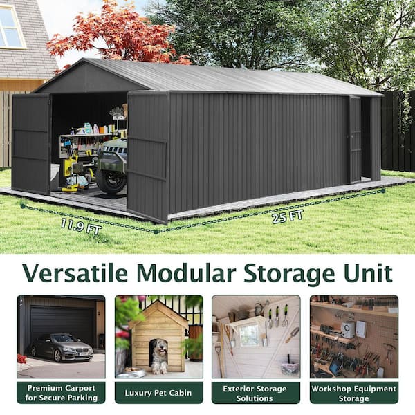 domi outdoor living 300 sq. ft. 12 ft. x 25 ft. Metal Storage Shed