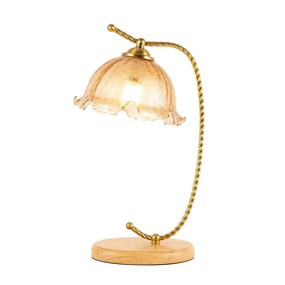 OUKANING 17.7 in. 1-Light Wood and Gold Retro Flower-Shaped Table