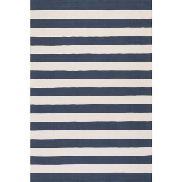 Banks Stripe Handwoven Navy 3 ft. x 8 ft. Outdoor Runner Rug