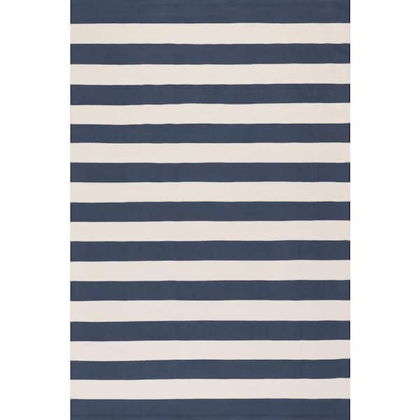 Banks Stripe Handwoven Navy 9 ft. x 12 ft. Outdoor Area Rug