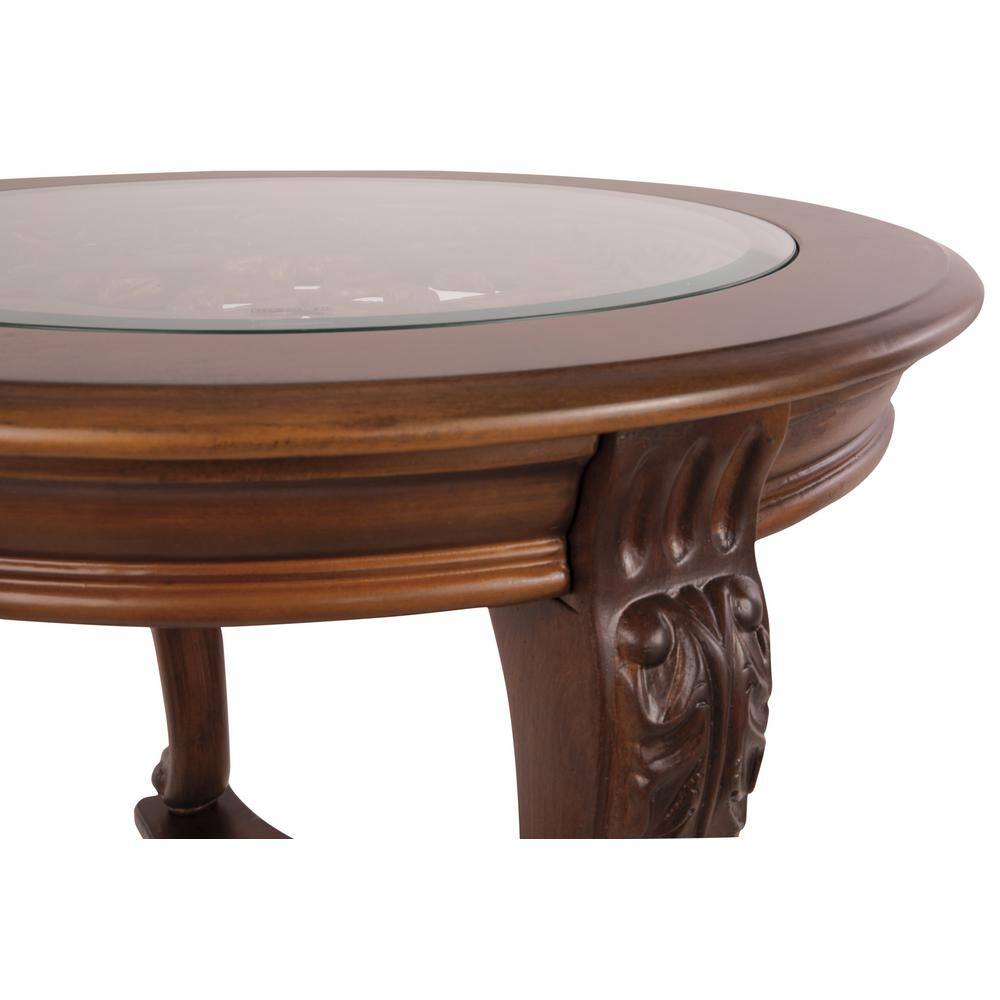 Round Dark Brown Wood and Glass End Table