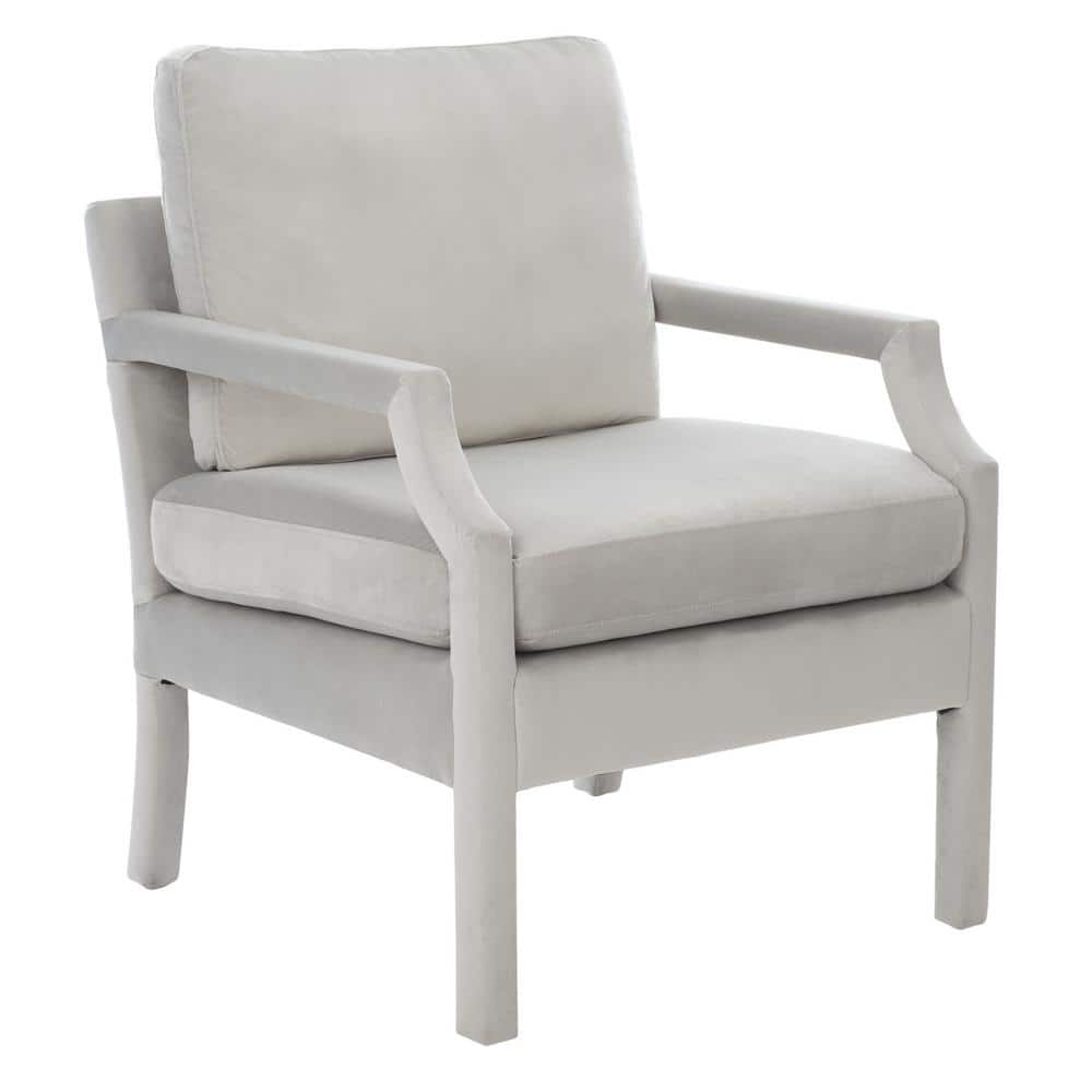 Light Grey Velvet Wood Spot Accent Armchair