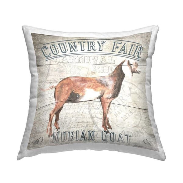 Stupell Industries Country Fair Goat Brown Print Polyester 18 in. x 18 in. Throw Pillow