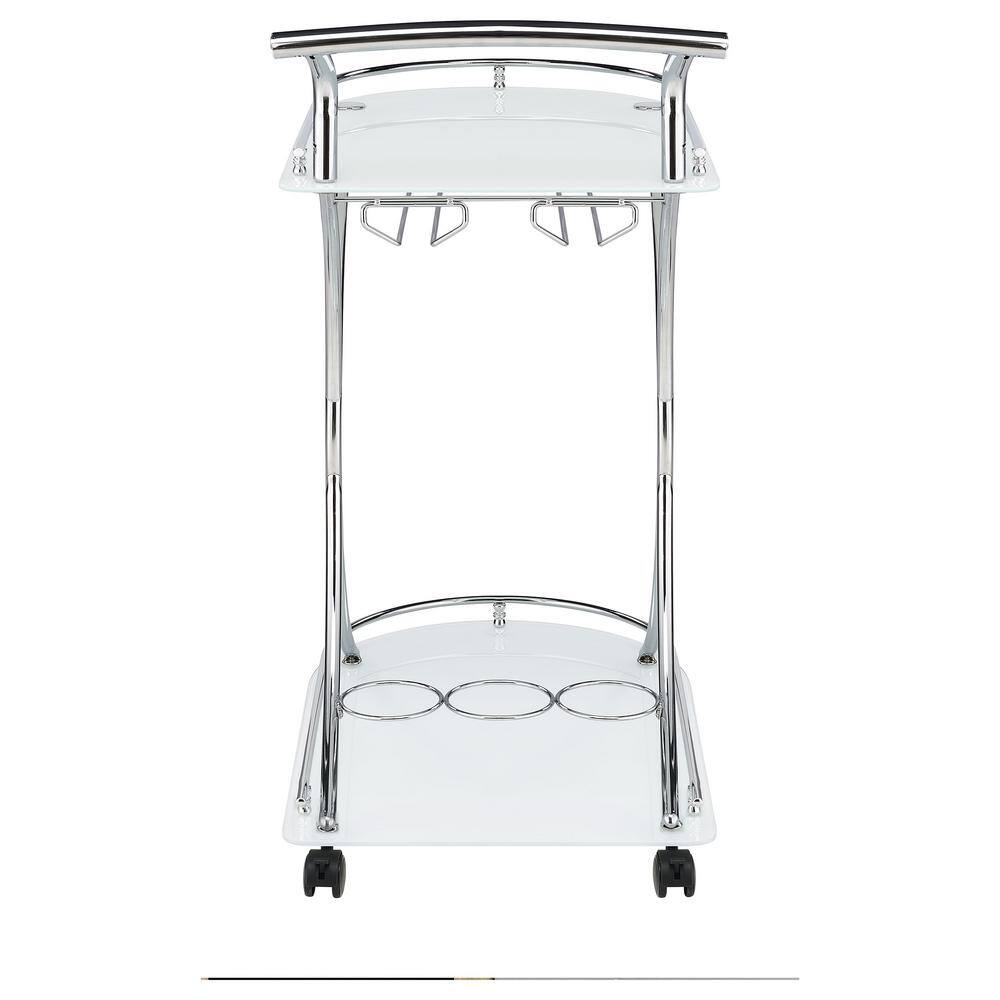 Chrome and White Glass Contemporary Serving Cart with Stemware Rack