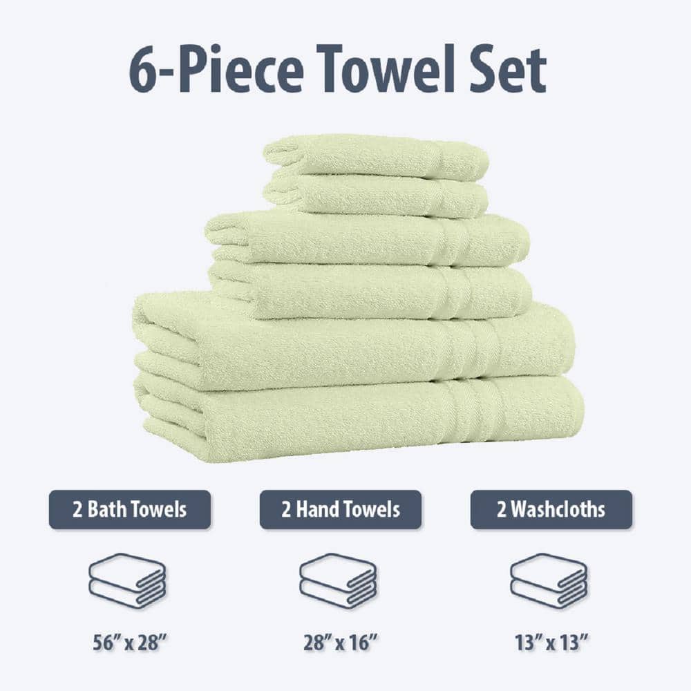 6 Piece Sage Egyptian Cotton Bath Towel Set