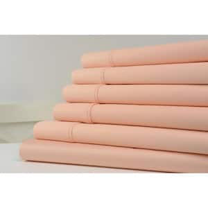 1200TC 6-Piece Salmon Solid Cotton Blend Full Sheet Set