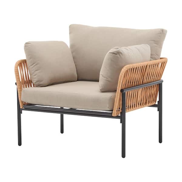 CHRISTOPHER KNIGHT HOME Belvedere Outdoor Patio Lounge Chair with Beige Cushion, Rope Weave, Metal Frame, Natural
