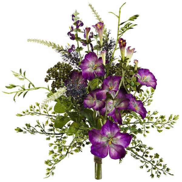 Nearly Natural Indoor 9 in. Morning Glory Artificial Flower Bundle (Set of 3)