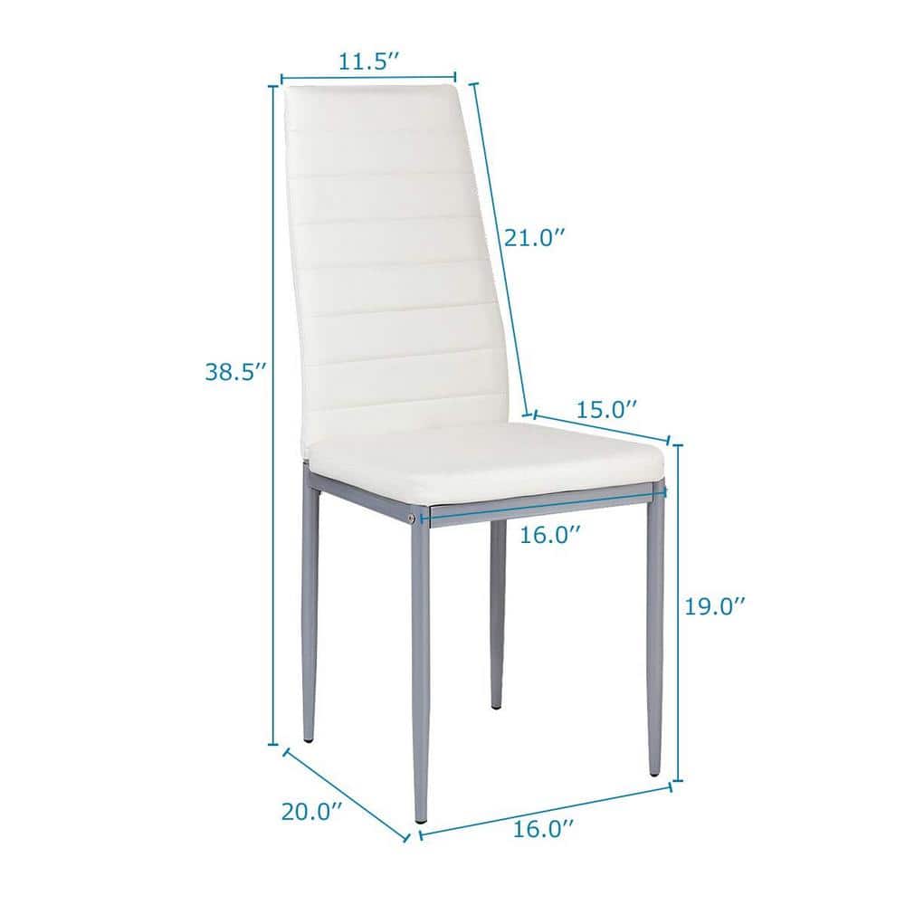 Set of 4 Creamy White High-Back PVC Leather Dining Chairs