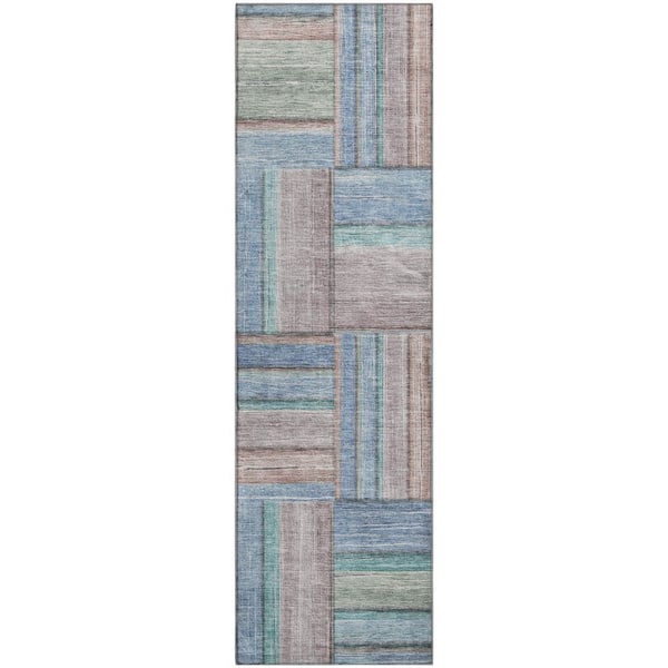 Mayfield Premium Machine Washable Abstract AMF2285 Denim 2 ft. x 7 ft. Runner Rug