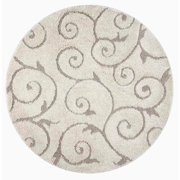 Maisha Abstract Shag Cream 5 ft. Round Rug