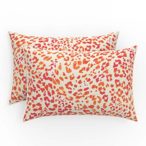 Pillow Perfect Abstract 18.5 in W x 5 in H Outdoor Lumbar Throw Pillows 2-Count in Sunny Spot Papaya