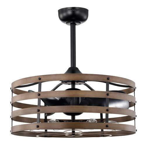 Alaina 24.6 in. Indoor Black and Brown Finish Ceiling Fan with Light Kit and Remote Included Ceiling Fans
