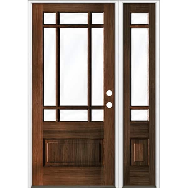36 in. x 80 in. 3/4 Prairie-Lite Red Mahogany Stain Left Hand Hemlock Wood Prehung Front Door Right Sidelite