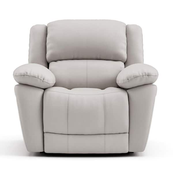 Loure White Leather Match Recliner with Pillow Top Arms and Adjustable Headrest