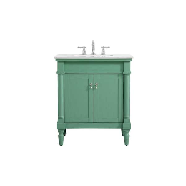 Unbranded Simply Living 30 in. W x 21.5 in. D x 35 in. H Bath Vanity in Vintage Mint with Ivory White Engineered Marble