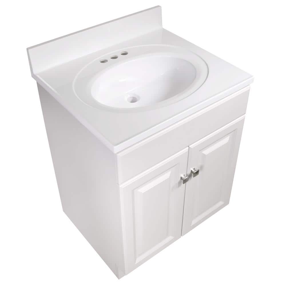 Solid White Cultured Marble Vanity Top with Integrated Oval Bowl, 25-inch
