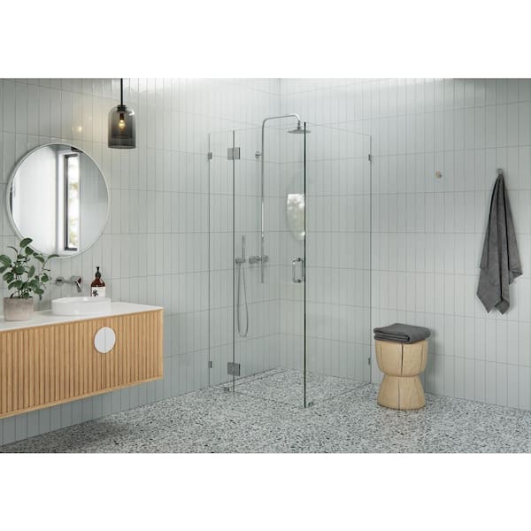 Glass Warehouse 37 in. W x 48 in. D x 78 in. H Pivot Frameless Corner Shower Enclosure in Polished Chrome Finish with Clear Glass
