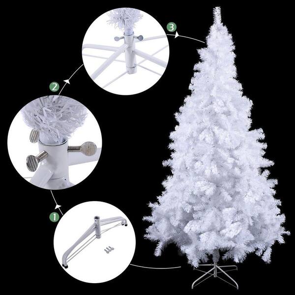 DORTALA Artificial Christmas Tree, 8FT Pine Iridescent Xmas Tree with 1636  Branch Tips, Foldable Metal Stand, White