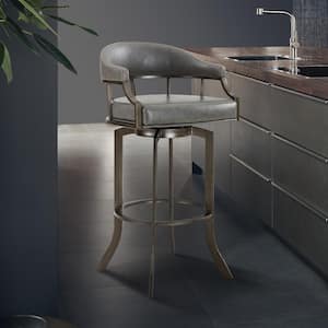 Pharaoh Swivel 30 in. Mineral Finish and Grey Faux Leather Bar Stool