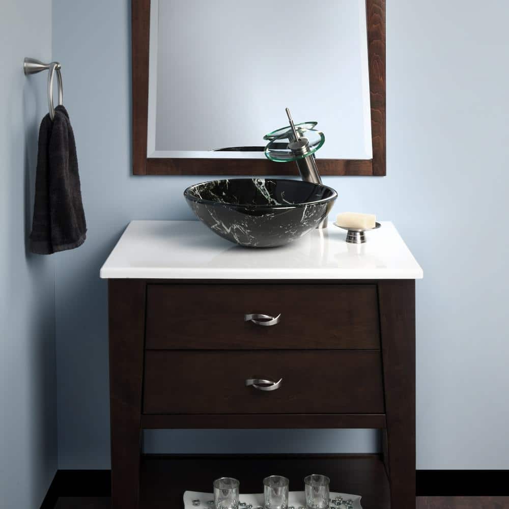 19'' Black and White Tempered Glass Round Vessel Sink