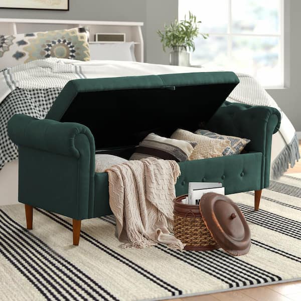 Seafuloy Green Tufted Fabric/PU Storage Bench 63 in. L x 22.1 in. W x 24.1 in. H