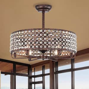 26.8 in. W Indoor Rustic Brown Crystal Fandelier Ceiling Fan with Remote Controll, Bulb Not Included