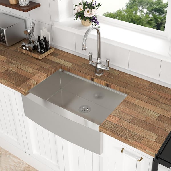 Dueyeeri - 36 in. Farmhouse Single Bowl 16-Gauge Brushed Nickel Stainless Steel Kitchen Sink with Workstation