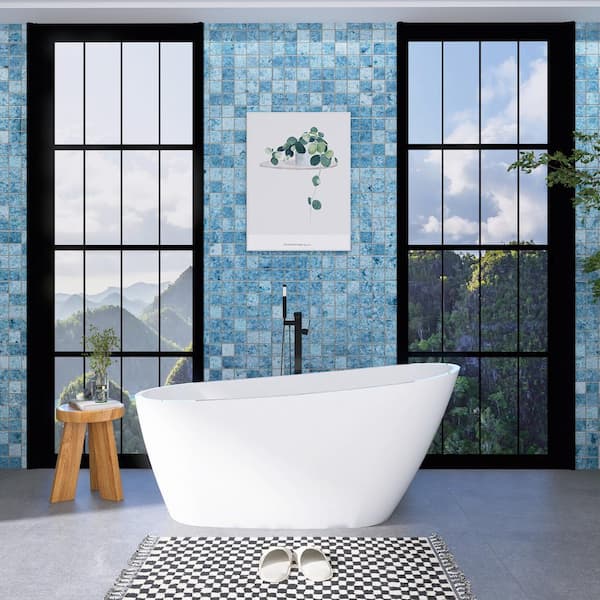59 in. x 29 in. Acrylic Freestanding Soaking Bathtub with Reversible Chrome Drain in Glossy White