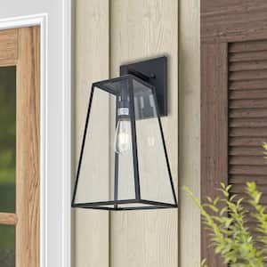 1-Light Oil Rubbed Bronze Outdoor Wall Lantern Sconce with Clear Tempered Glass Shade