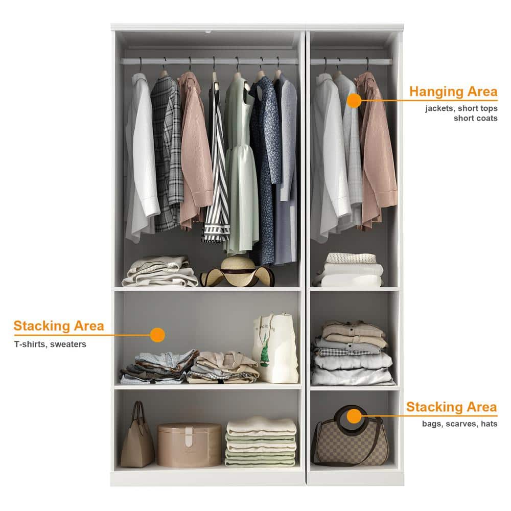 2-Combination White Wood 47.4 in. W 6-Door Big Armoires with 2 Hanging Rods, Storage Shelves 74.8 in. H x 19.3 in. D - thumbnail 6