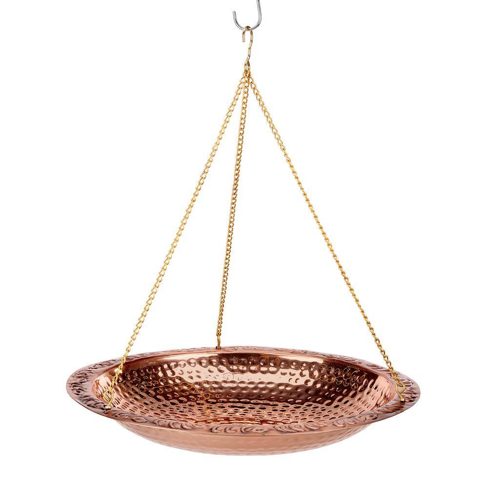 Pure Copper 18" Hanging Bird Bath with Brass Chains