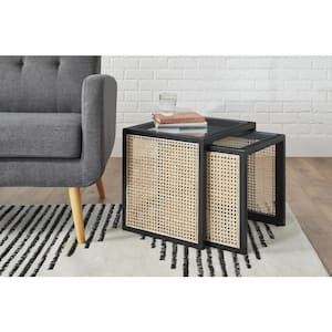 Odell Cane Nested Accent Tables in Black/Rattan (Set of 2)