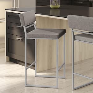 Everly 30 in. Silver Grey Polyester/Textured Silver Grey Metal Bar Stool