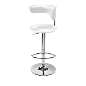 32 in. White and Chrome Low Back Metal Frame Counter Stool with Faux Leather Seat