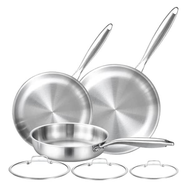 12-Piece Stainless Steel Tri-Ply Cookware Set Induction Compatible Skillets Pots Pans Glass Lids Kitchen Set