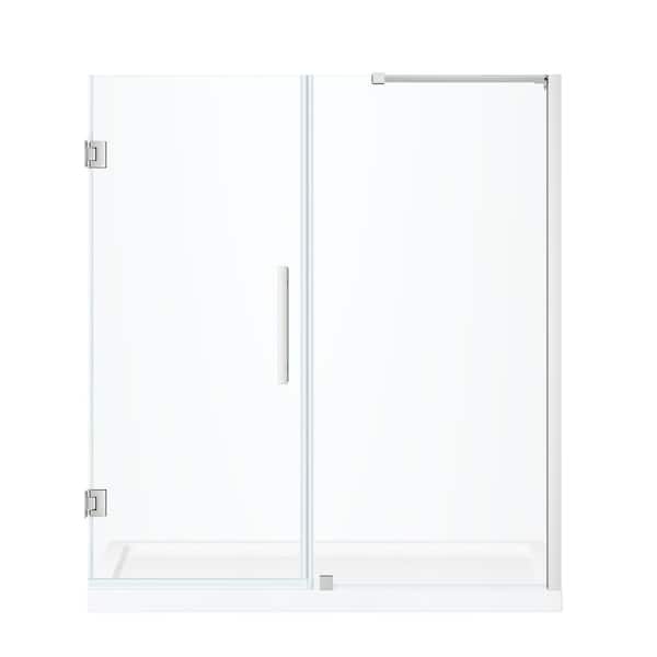 Tampa-Pro 60 in. L x 32 in. W x 75 in. H Alcove Shower Kit w/ Pivot Frameless Shower Door in Chrome and Shower Pan
